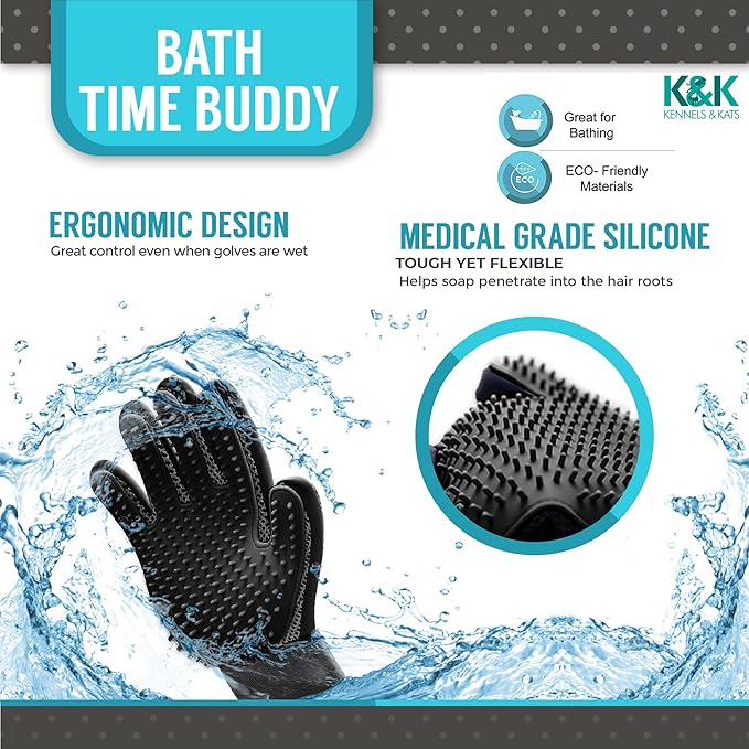 KENNELS & KATS Pet Grooming Gloves | Deshedding Glove for Easy, Mess-Free Grooming | Grooming Mitt for Dogs, Cats, Rabbits & Horses with Long/Short/Curly Hair | Pet Hair Gloves for Pet Hair Removal