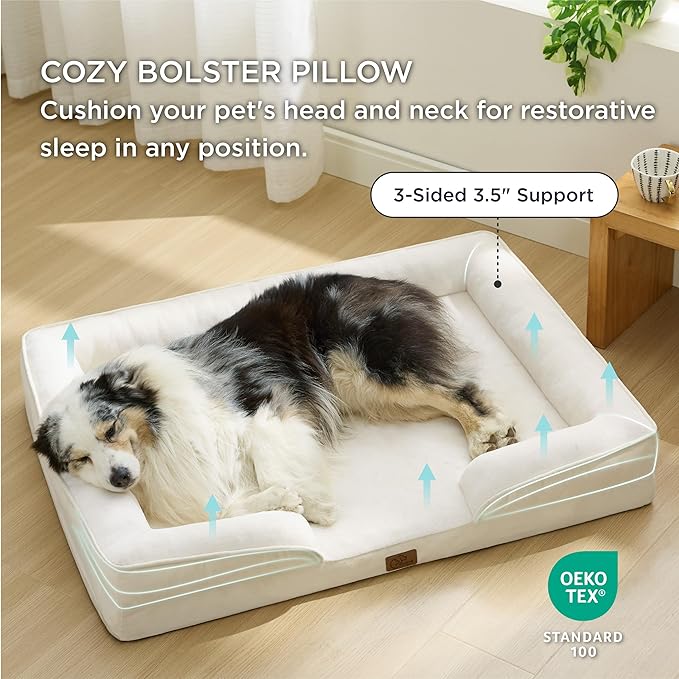 Bedsure XL Orthopedic Dog Bed for Extra Large Dogs - Washable XLarge Dog Cat Bed Waterproof, Comfort Dogs Couch Sofa with Washable Removable Cover, Pet Bed with Nonskid Bottom, Ivory, 42"