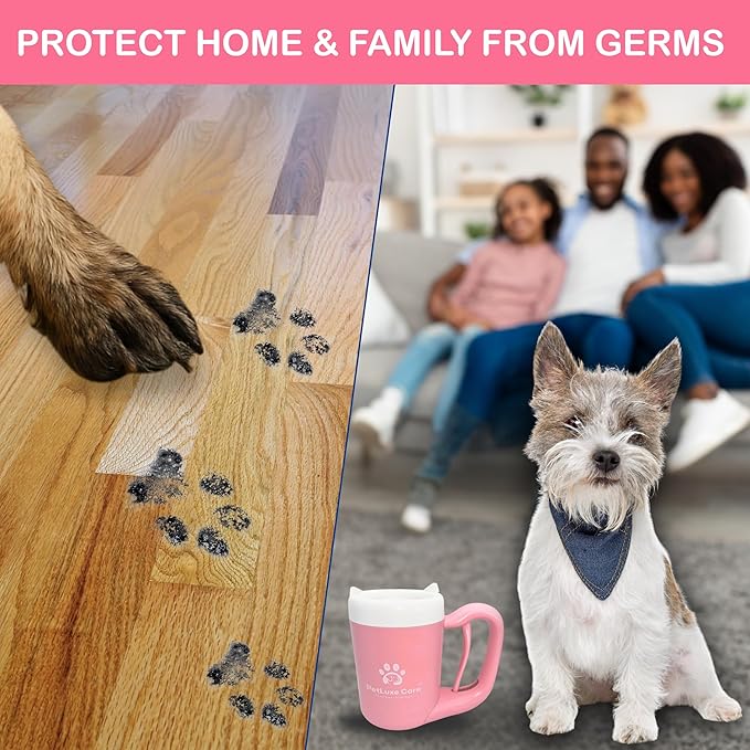 Dog Paw Cleaner for Small & Medium Dogs – Portable Paw Washer Cup with Soft Silicone Brush, Towel & Moisturizing Balm – Gently Cleans Muddy Paws After Walks (Pink, Small)