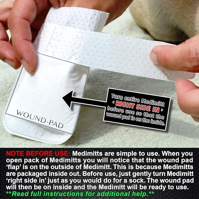 Medimitt Paw Bandages for Dogs, Cats and Pets – Stretchy Medical Booties, First Aid for Paws – Non Slip, Non Adhesive, Breathable, Disposable, Washable, Adjustable Strap, Value Pack (X-Small 12-Pack)