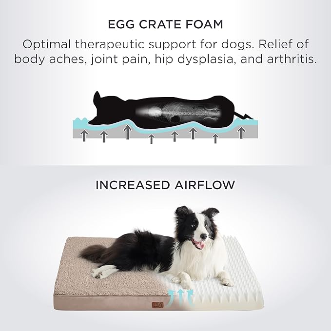 Bedsure Large Dog Bed for Crate - Orthopedic Flat Pet Beds with Removable Washable Cover, Egg Crate Foam Crate Mat, Suitable for Pet Up to 50 lbs