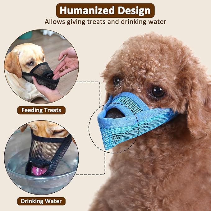 Crazy Felix Nylon Dog Muzzle for Small Medium Large Dogs Dachshund Beagle Poodle Labrador, Air Mesh Breathable and Drinkable Pet Mouth Guard for Anti-Biting Chewing Scavenging(XXS, Blue)