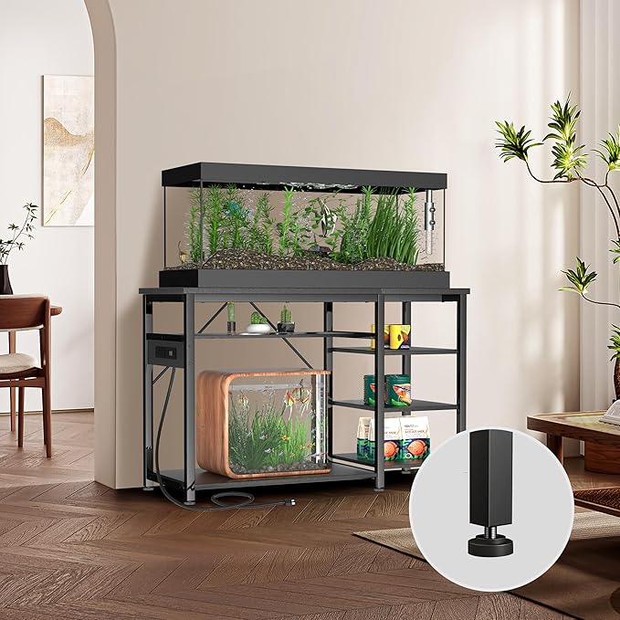 40-50 Gallon Fish Tank Stand: Heavy Duty Aquarium Stand with Power Outlets and Cabinet for Fish Tank Accessories Storage - Metal Frame, 1000LBS Capacity, Suitable for Fish & Reptile Terrariums