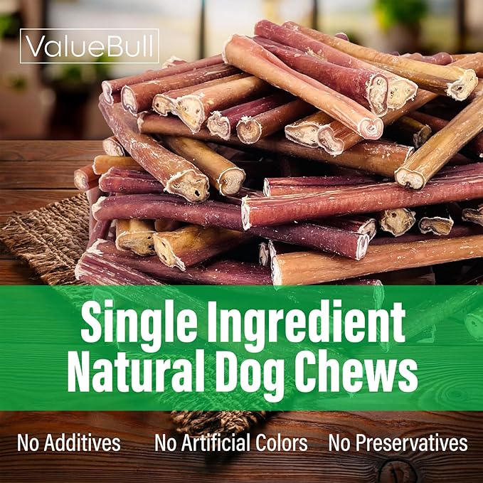 ValueBull Bully Sticks for Large Dogs, Jumbo 6 Inch, 10 Count - All Natural, Grass Fed, Single Ingredient, Long Lasting Dog Treats for Aggressive Chewers