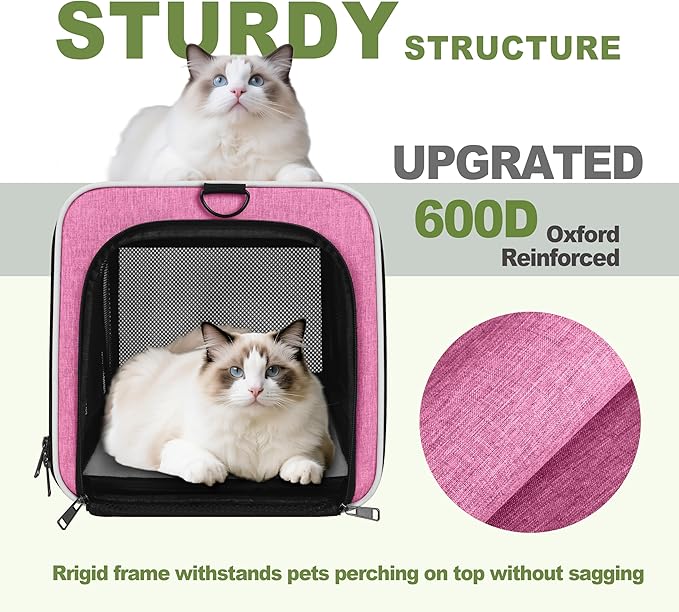 Cat Carrier 18x11x11 Delta Airline Approved, Easy Load Soft Pet Plane Travel Bag 15 pounds, Teacup Dog Crate 12 lbs, Yorkie Kennel Carrying Case, Kitten Toy Poodle Mesh Cage up to 20lbs Pink