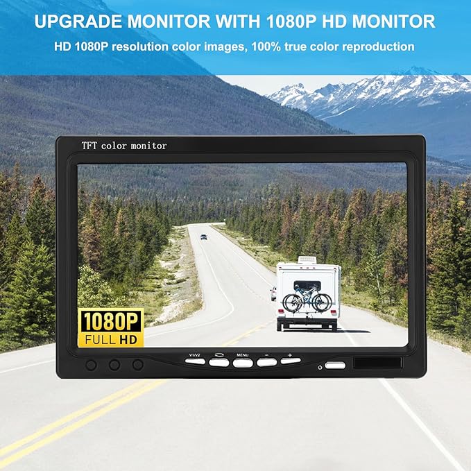 Kairiyard 7 Inch HD 1080P Backup Camera, 2 Channel, DIY Grid Lines 150° Wide Angle Reverse Rear View Camera Wired Back up Camera System for Truck RV Car Trailer Camper Tractor