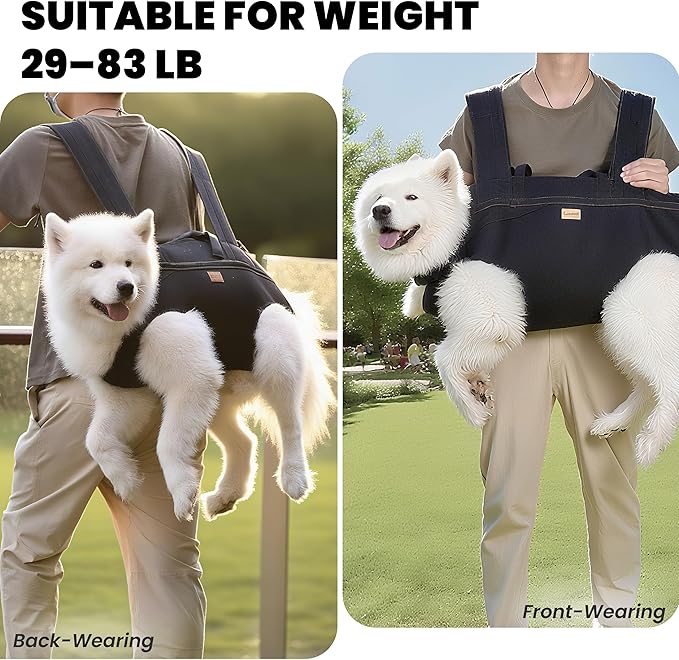 Dog Lift Harness Backpack Carrier for Large Dogs, Full Body Sling with Handle, Dog Harness for Joint Injuries, Arthritis, Ideal for Stairs, Elderly Dogs (Black XXX-Large 66-83 LBS)