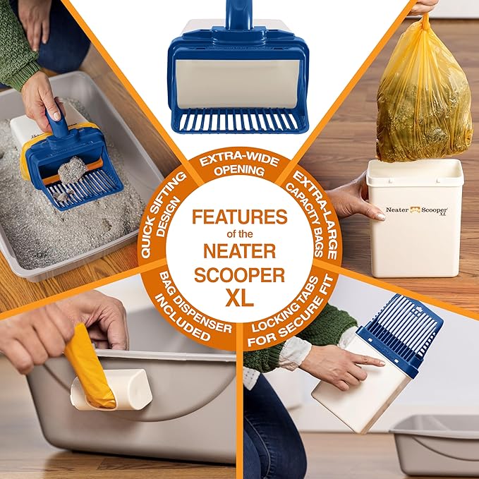 Neater Pet Brands Neater Scooper XL Cat Litter Scoop, 195 Refill Bags – Extra-Large Capacity Mess-Free Cat Litter Scooper with Bag for Large & Multiple Cats, Spill-Proof Litter Box Scooper with Holder
