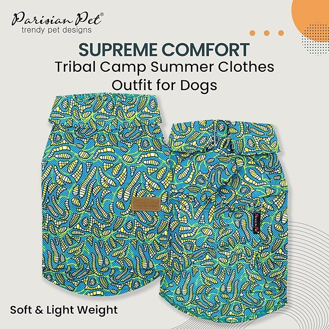 Parisian Pet Shirt - Tribal Camp Beach Outfit - 100% Cotton Summer Clothes - Stylish Dog Costume - Breathable and Cool Pet Clothing - Machine Washable Shirts for Large Dogs - XL3