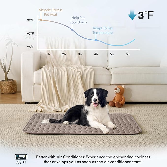 MICROCOSMOS Summer Cooling Mat & Sleeping Pad- Water Absorption Top, Materials Safe, Easy Carry, EZ Clean. Keep Cooling for Pets, Kids and Adults.(Brown, 36" x36")