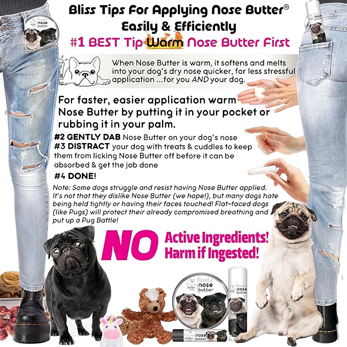 The Blissful Dog Pug Duo Nose Butter for Dry, Cracked Skin, Lick-Safe Dog Nose Balm with Moisturizing Shea Butter, Almond, Olive, and Essential Oils, Pet Supplies, Uncented, 8 oz.