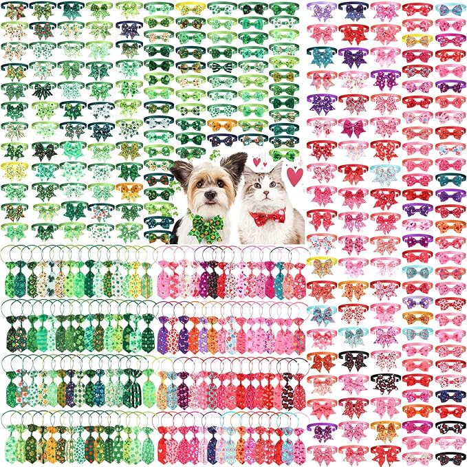 Talltalk 360 Pcs Halloween Dog Bow Ties Collars Set Adjustable Thanksgiving Christmas Fall Xmas Dogs Neckties Grooming Accessories for Small Medium Large Pet Cat Decoration(Valentine)