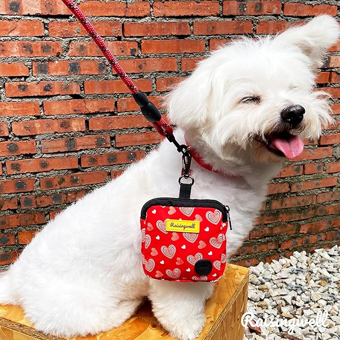 Dog Treat Pouch for Pet Walking and Training with Clicker Poop Bags Small Fanny Zipper Pack Holder for Puppy Snack Dispenser Kit for Leash and Outdoor Use (Valentine)