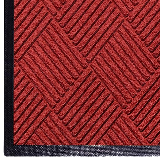 M+A Matting WaterHog Diamond | Commercial-Grade Entrance Mat with Rubber Border – Indoor/Outdoor, Quick Drying, Stain Resistant Door Mat (Solid Red, 3' x 8')