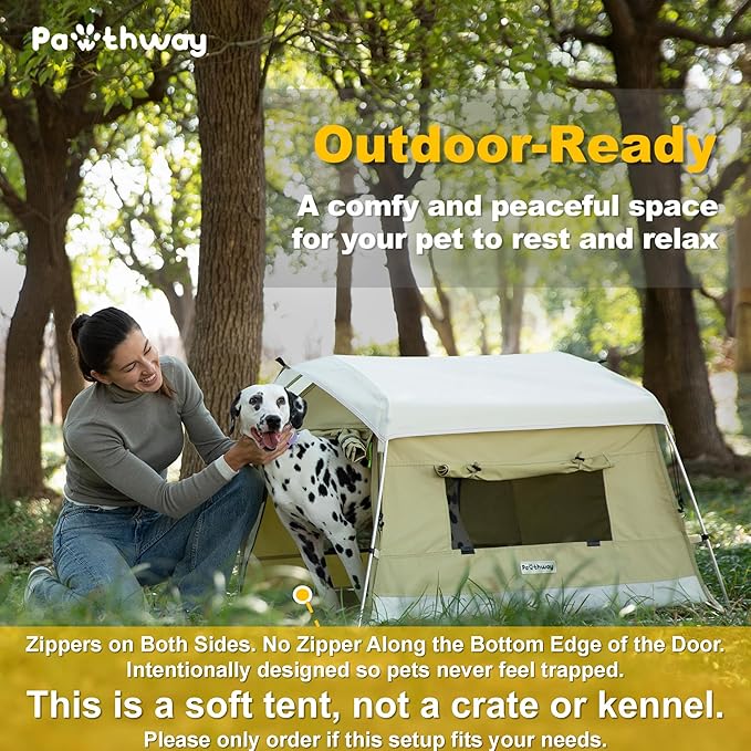 Dog Tent Cotton Fabric, Aluminum Poles and Camping Mat, Outdoor Weatherproof, Dog House Outdoor, Breathable with 2 Side Windows, Portable and Collapsible (Green, Large)