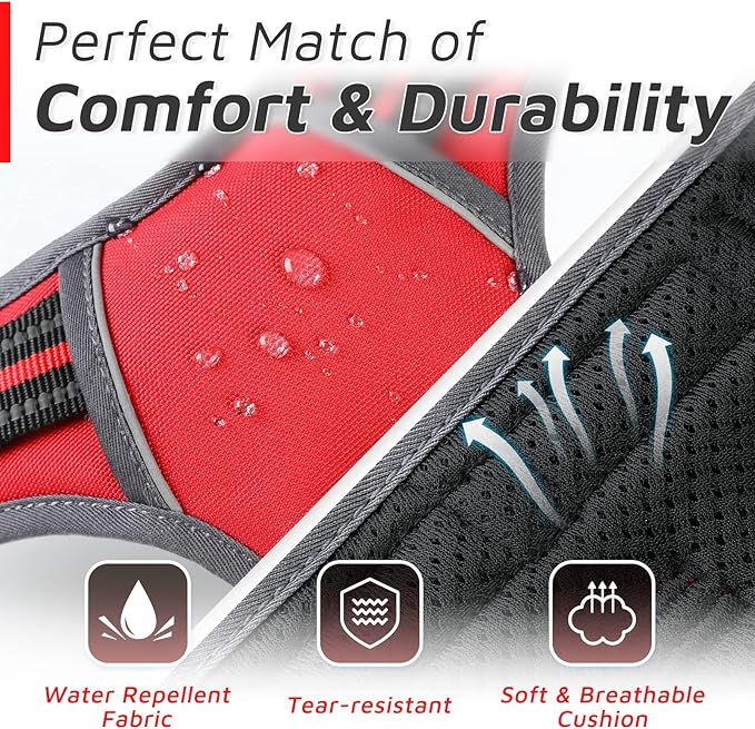 Eagloo Dog Harness for Large Dogs, No Pull Service Vest with Reflective Strips and Control Handle, Adjustable and Comfortable for Easy Walking, No Choke Pet Harness with 2 Metal Rings, Red, L