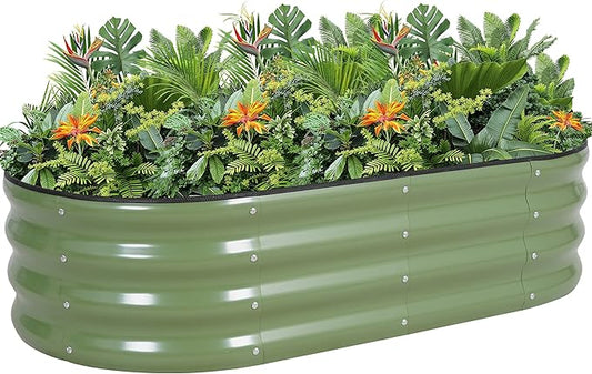 G GOOD GAIN Galvanized Metal Raised Garden Bed Kit - 4x2x1FT Outdoor Planter Box with Safety Edging and Gloves for Vegetables, Fruits, Flowers(Oliver Green, 1PC)