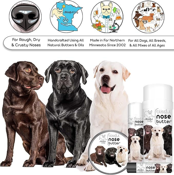 The Blissful Dog Labrador Retriever Nose Butter for Dry, Cracked Skin, Lick-Safe Dog Nose Balm with Moisturizing Shea Butter, Almond, Olive, and Essential Oils, Pet Supplies, Uncented, 0.50 oz.