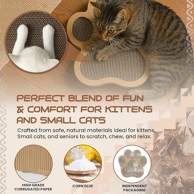 Paw-Shaped Cat Scratcher | Reversible Cardboard Kitten Scratcher | Kitten Scratching Board for Indoor Cats | cat Scratcher Cardboard for Small & Medium Cats & Kittens | Cat Toy (Small)