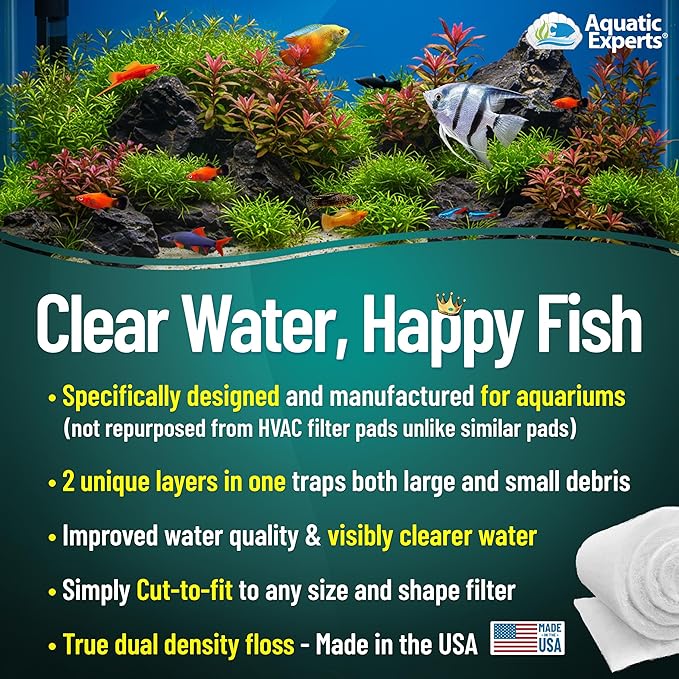 Aquatic Experts Aquarium Filter Floss for Fish Tank Filters - FilterFirst Aquarium Filter Pad - Aquarium Filter Media Roll for Crystal Clear Water, 3/4" - 1" Thick (24 Inch Wide, 24 Feet Long)