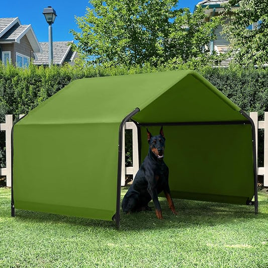 Dog Shade Shelter Outdoor 4'x4'x3' Tent for Large Medium Dogs, Outside Sun Rain Canopy Pet House for Livestock Pigs Cats with Waterproof Roof Ground Nails,Deep Green