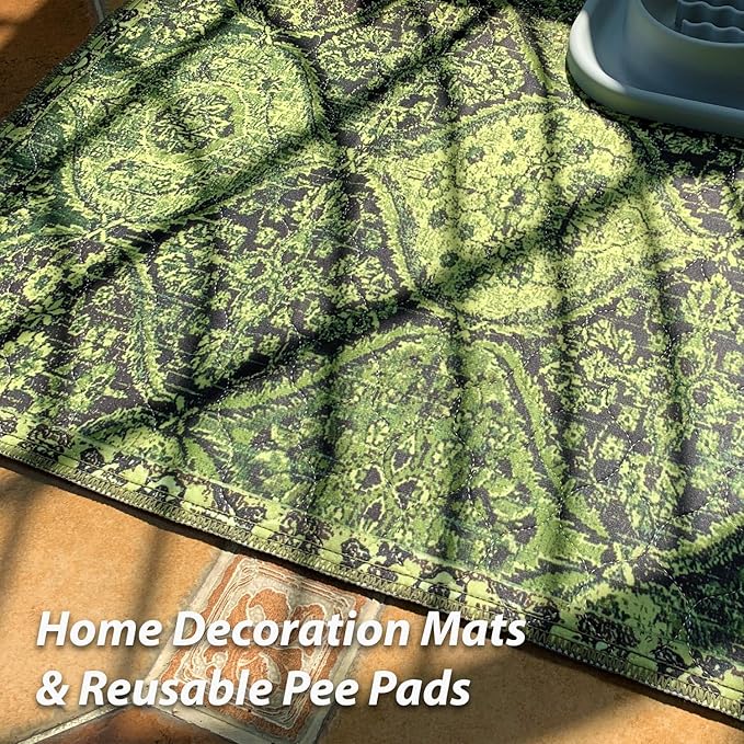 nunubaby Washable Pee Pads for Dogs, Stylish, Non-Slip and Leak-Proof Pee Pads. Reusable Potty Pads for Dogs for Crates and Floors.(Green/Multi, 24" x48")