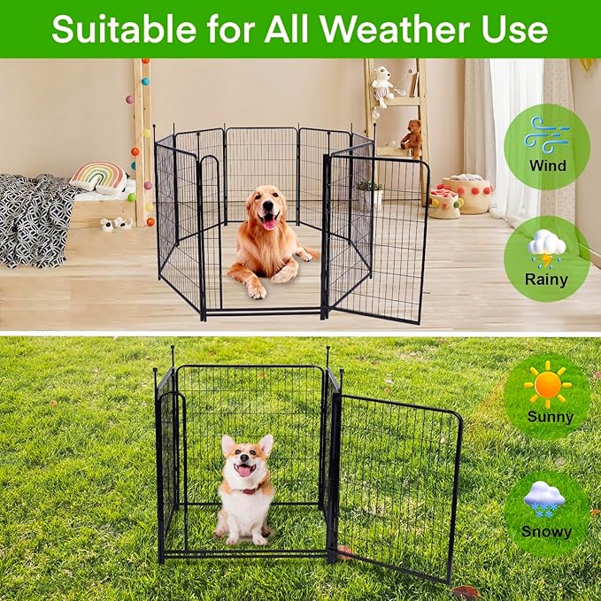 Tall Garden Fence, 52in(H) 10 Panels Total 22.1 Ft(L), Garden Fences and Borders for Dogs, Gate 21 inches Wide with Low Sills. Garden Animal Barrier, Flower Bed Fencing, Black Fencing for Dogs