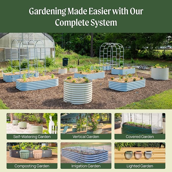 Vego garden Aluzinc Raised Garden Bed Kits, 17" Tall 6 in 1 Modular Metal Raised Planter Bed for Vegetables Flowers Patio Ground Planter Box-Modern Gray