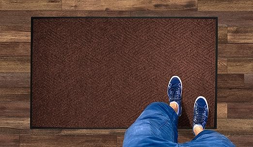 WaterHog Diamond | Commercial-Grade Entrance Mat with Rubber Border – Indoor/Outdoor, Quick Drying, Stain Resistant Door Mat (Dark Brown, 4' x 10')