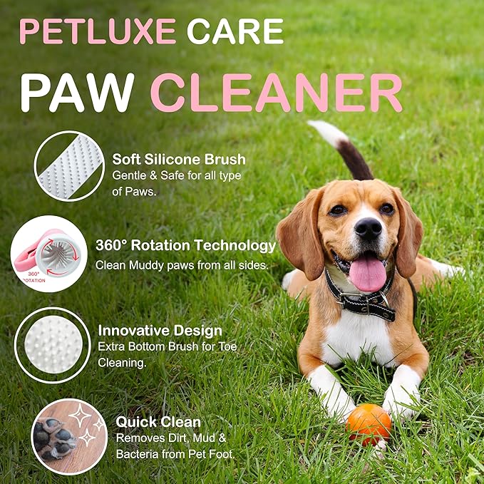 Dog Paw Cleaner for Small & Medium Dogs – Portable Paw Washer Cup with Soft Silicone Brush, Towel & Moisturizing Balm – Gently Cleans Muddy Paws After Walks (Pink, Small)
