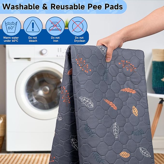 Sunheir Washable Pee Pads for Dogs 4-Pack Reusable Puppy Pads Pet Training Pads, Waterproof Dog Pee Pads for Crate, Whelping Pad, Non-Slip Protects Against Urine Leakage (Leaves - Deep Grey, 18x24)