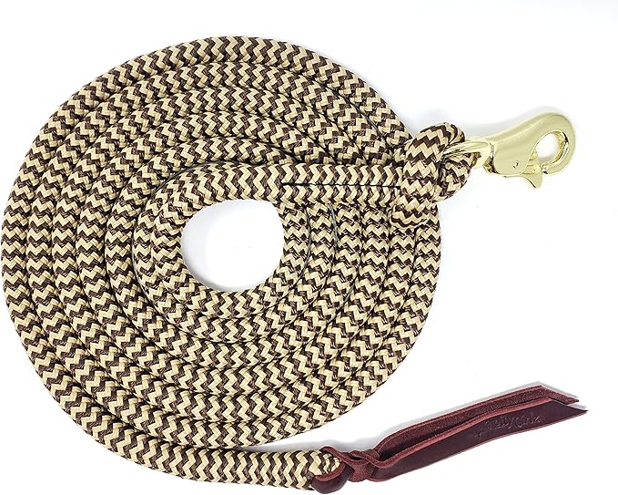 Double Braid Lead Rope with Eye Splice Loop, 12-14FT Lengths (Brown with Beige, 12 ft.)