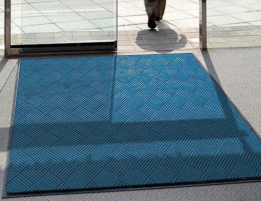 WaterHog Diamond | Commercial-Grade Entrance Mat with Rubber Border – Indoor/Outdoor, Quick Drying, Stain Resistant Door Mat (Medium Blue, 3' x 12')