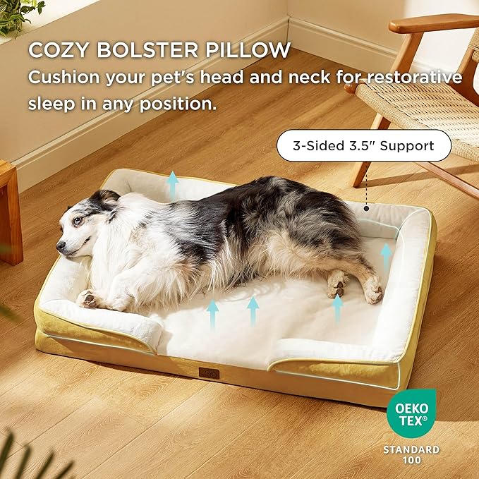 Bedsure XL Orthopedic Dog Bed for Extra Large Dogs - Washable XLarge Dog Cat Bed Waterproof, Comfort Dogs Couch Sofa with Washable Removable Cover, Pet Bed with Nonskid Bottom, Spicy Mustard, 42"