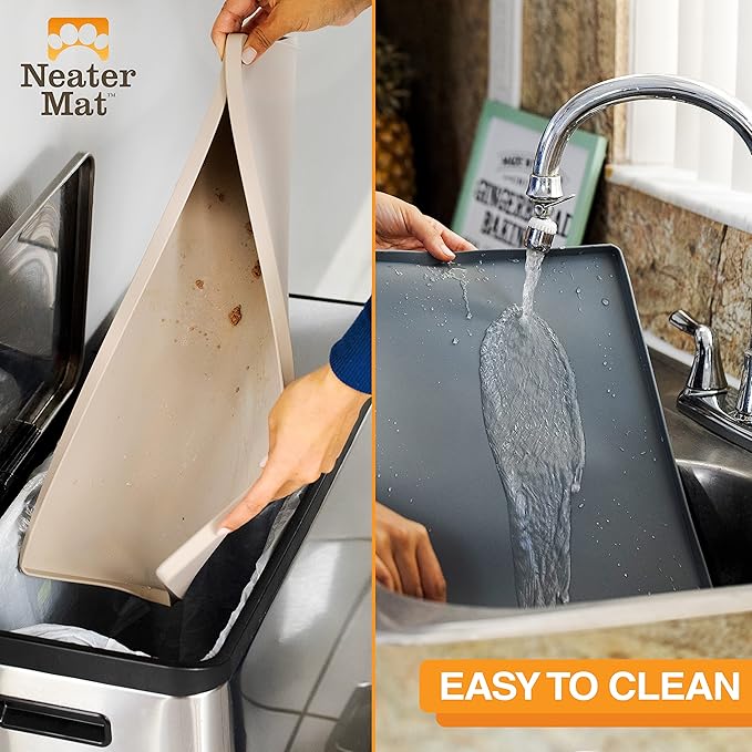 Neater Pet Brands Neater Mat Pet Mats for Food and Water, Cat & Dog Bowl Mat Waterproof Silicone, Feeding Tray, Dog Food Mats for Floors, Placemat w/Raised Edge for Under Bowls, 16” x 10”, Aquamarine