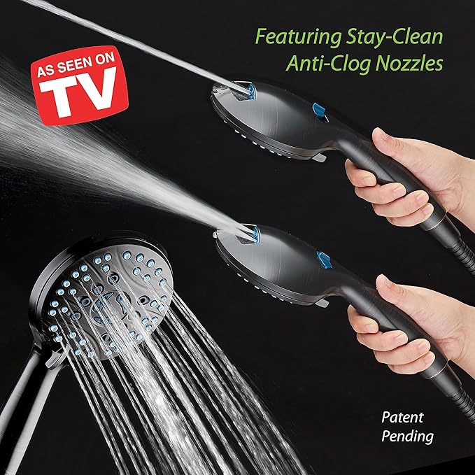 Hotel Spa AquaCare As-Seen-On-TV High Pressure Handheld/Rain 50-mode 3-way Shower Head Combo with Adjustable Arm - Anti-clog Nozzles, Tub & Pet Power Wash, 6 ft. Hose, Rubbed Bronze Finish