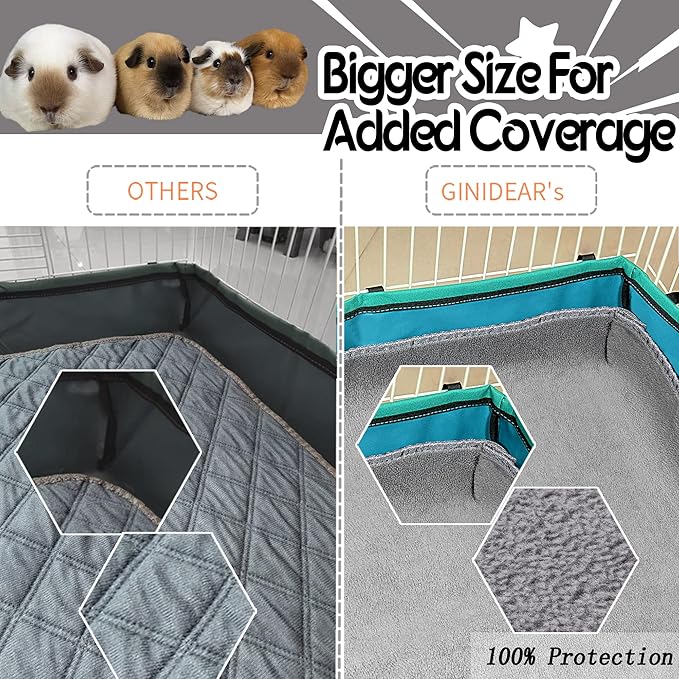 Guinea Pig Cage Liner, 4 Pack - Washable, Reusable, Leakproof Fleece Bedding Pads for Small Animals with Anti-Slip Bottom - for 15''X29'' Area, Gray