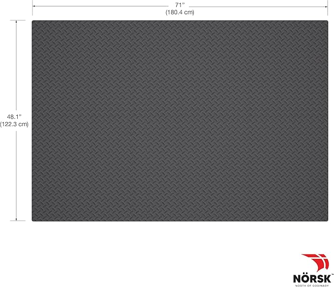 Norsk Foam Floor Gym Mats with Interlocking Tiles, .47" Thick, 24"x24", 54-Pack, 216 Square Feet, Diamond Plate Design, Grey