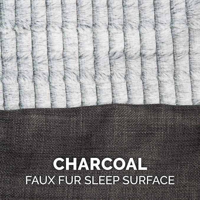 Furhaven Cooling Gel Dog Bed for Large Dogs w/ Removable Bolsters & Washable Cover, For Dogs Up to 95 lbs - Luxe Faux Fur & Performance Linen Sofa - Charcoal, Jumbo/XL