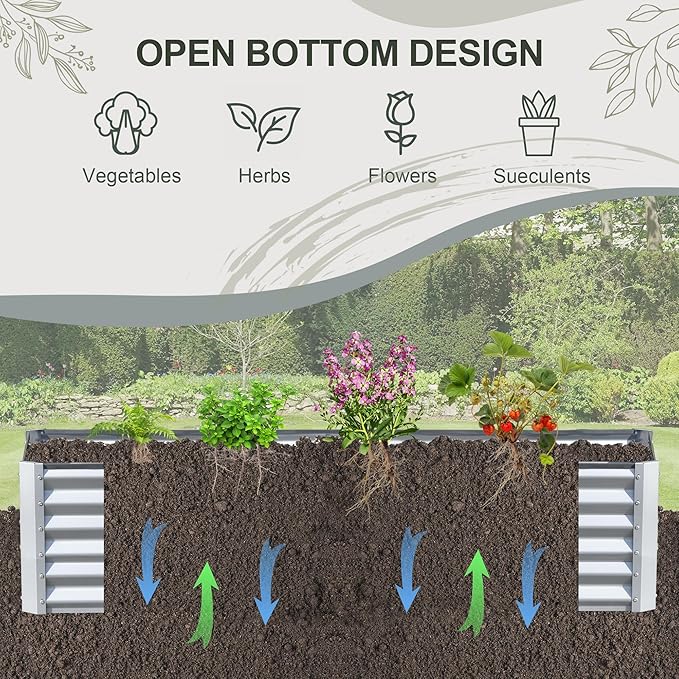 Domi Raised Garden Beds Outdoor, 8x4x1.5Ft Thickening Tall Metal Rectangular Deep Root Box Planter for Vegetables, Flowers, Herbs, and Succulents 1.5" Deep w/ 342 Gallon Capacity - Silvery