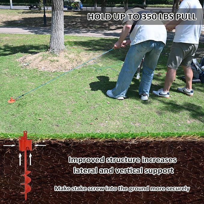 Dog Stakes for Outside Heavy Duty Hold up to 350Lbs Large Dogs Tie Out Tether Leash Chain for Yard Screw in Ground Anchors 17inch with Buffer Rope, Blue, 25 FT Steel Cable