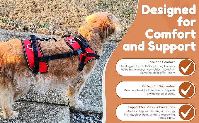Doggie Stylz Multi-Functional Full-Body Lifting Dog Harness Vest, Designed for Front-Only, Rear-Only or Full-Body Dog Lifting. Please Measure Before Ordering.