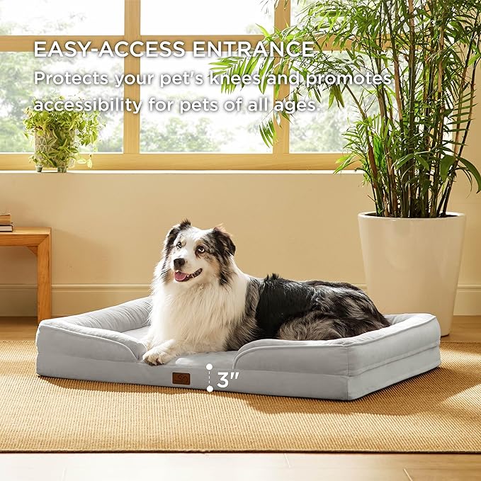 Bedsure XL Orthopedic Dog Bed for Extra Large Dogs - Washable XLarge Dog Cat Bed Waterproof, Comfort Dogs Couch Sofa with Washable Removable Cover, Pet Bed with Nonskid Bottom, Light Grey, 42"