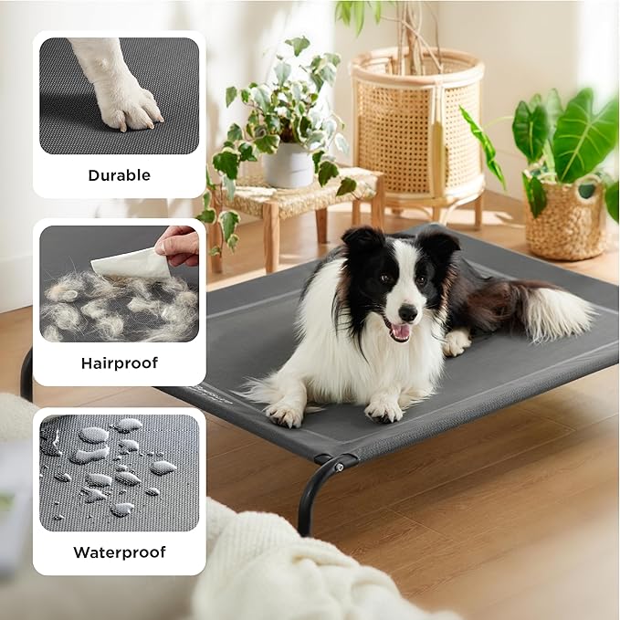 Bedsure Outdoor Elevated Dog Bed Medium Size Dog, Portable Indoor & Outdoor Cooling Raised Cot Pet Hammock Bed with Skid-Resistant Feet, Frame with Breathable Mesh, Grey, 43 inches