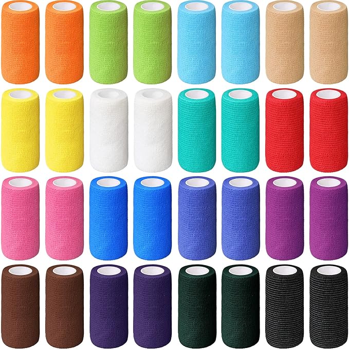 Treela 36 Pcs Self Adherent Bandage 4" X 5 Yard Wrap Breathable Cohesive Bandage Elastic Adhesive Tape for Stretch Athletic Sports Wrist Ankle(Multicolored)