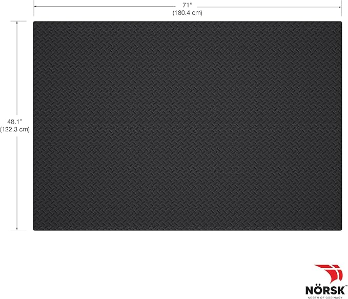 Norsk Foam Floor Gym Mats with Interlocking Tiles, .47" Thick, 24"x24", 18-Pack, 72 Square Feet, Diamond Plate Design, Black