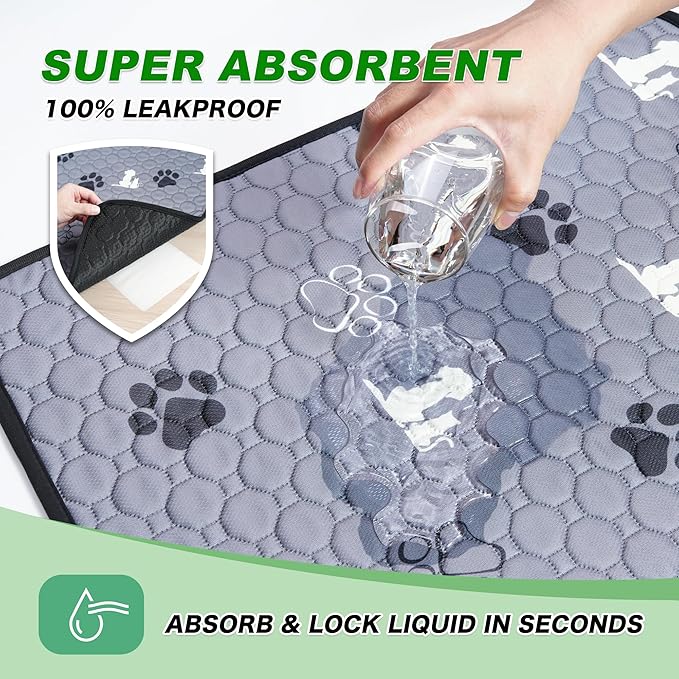 Washable Pee Pads for Dogs, 2 Pack Absorbent Reusable Training Dog Pads Pet Puppy Pads, Non-Slip Potty Pads for Whelping, Playpen, Crate, Bed, Grey 36"x41"