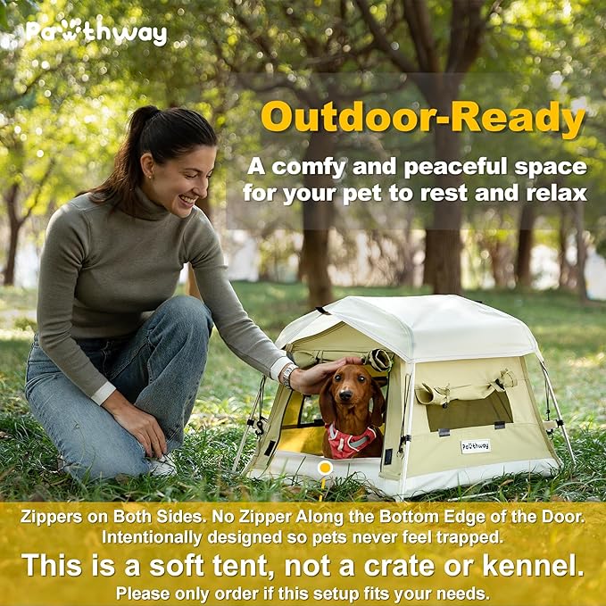 Dog Tent Cotton Fabric, Aluminum Poles and Camping Mat, Outdoor Weatherproof, Dog House Outdoor, Breathable with 2 Side Windows, Portable and Collapsible (Green, Small)