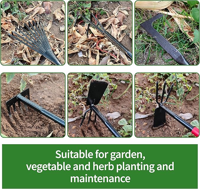 Set of 6 Gardening Tool Set, Rust-Resistant Handy Tools for Gardening, Ideal Gardening Gift Set, Including Trowel, Weeder, Hoes, and Rakes