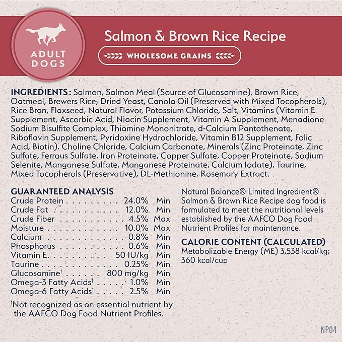 Natural Balance Limited Ingredient Adult Dry Dog Food with Healthy Grains, Salmon & Brown Rice Recipe, 4 Pound (Pack of 1)